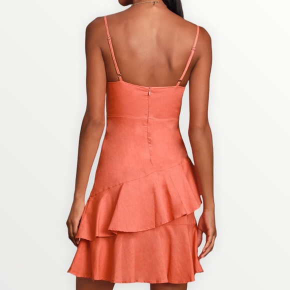 Lulu’s Coral Orange Brielle Ruffled Skater Dress Size XS - LIKE NEW CONDITION - Picture 2 of 8